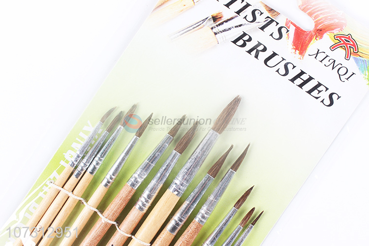 Hot selling art supplies 12pcs wooden handle painting brush watercolor paintbrush