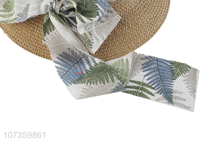 Fashion Printing Cap Ribbon Straw Round Cap