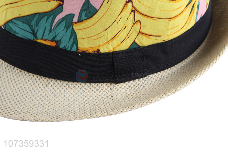 Hot Sale Banana Pattern Straw Fedora Hat Fashion Sun Hat