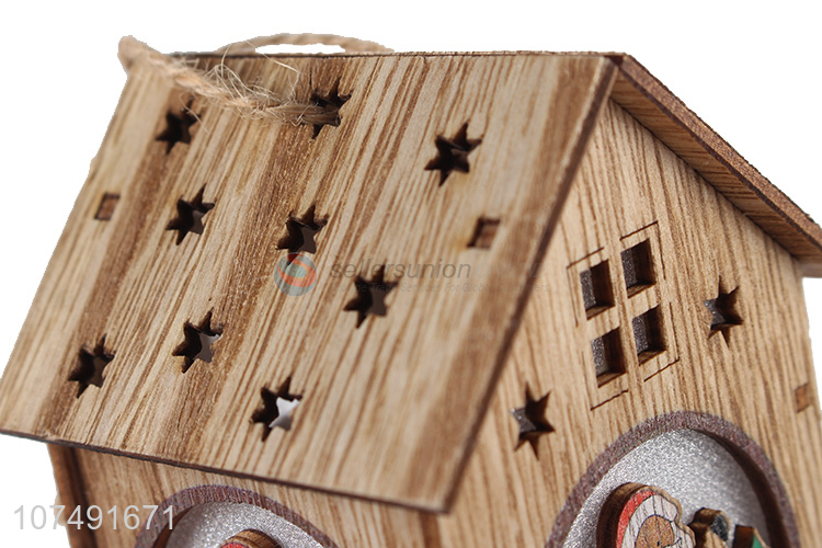 Promotion Price Christmas Ornaments Hanging Led Light Wooden House Pendant