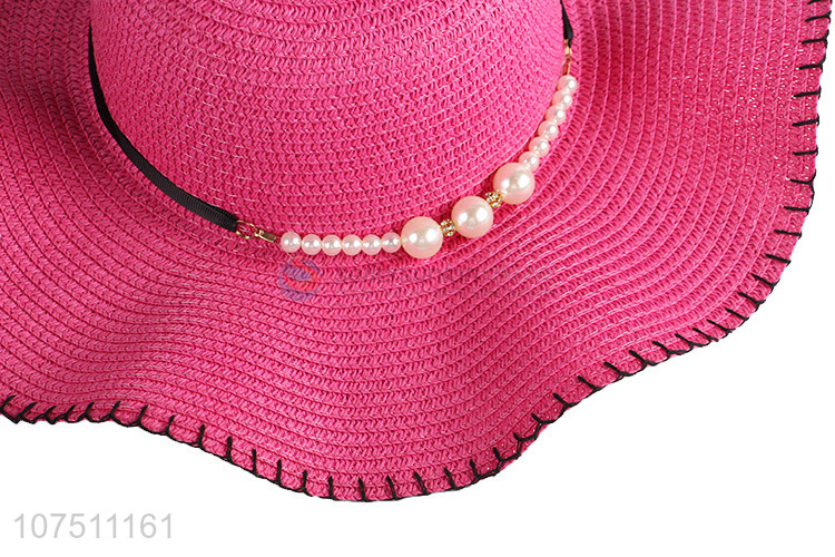 Beautiful wide brim ladie sun hat beach straw hat with pearl