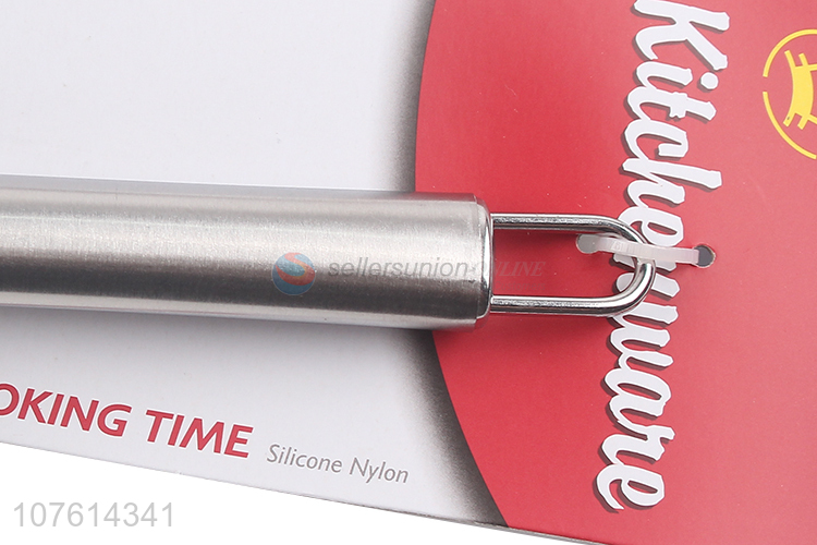 Low price safety non-stick silicone slotted spoon with stainless steel handle