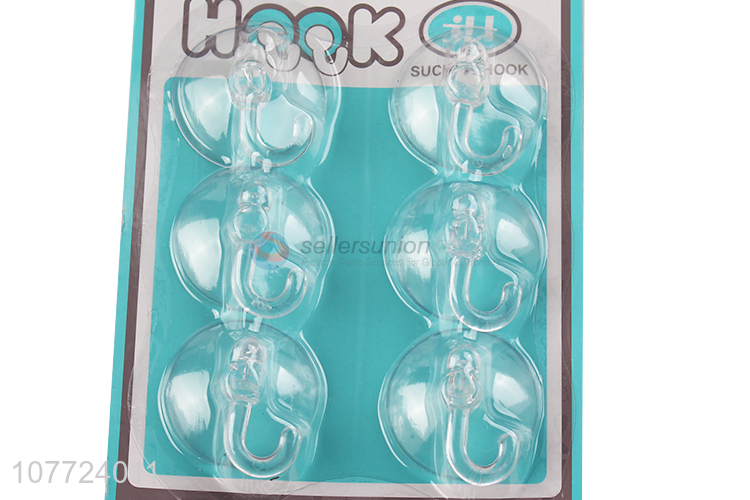 Promotional cheap 6 pieces transparent traceless sucker hook suction cup wall hooks