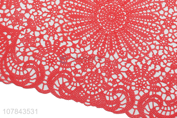 Yiwu wholesale red hollow PVC loofah mesh placemat bowl mat