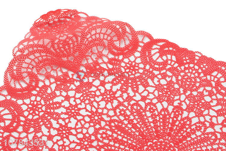 Yiwu wholesale red hollow PVC loofah mesh placemat bowl mat