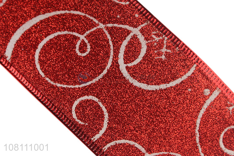 Good Price Wired Edge Christmas Ribbon Glitter Gift Bows Ribbons