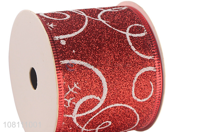 Good Price Wired Edge Christmas Ribbon Glitter Gift Bows Ribbons