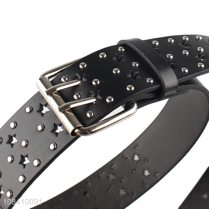 Wholesale women hollowed-out waist belt rivet pu leather punk belt