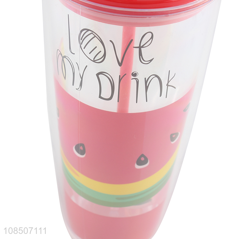 Hot sale double wall plastic straw water cup with handle