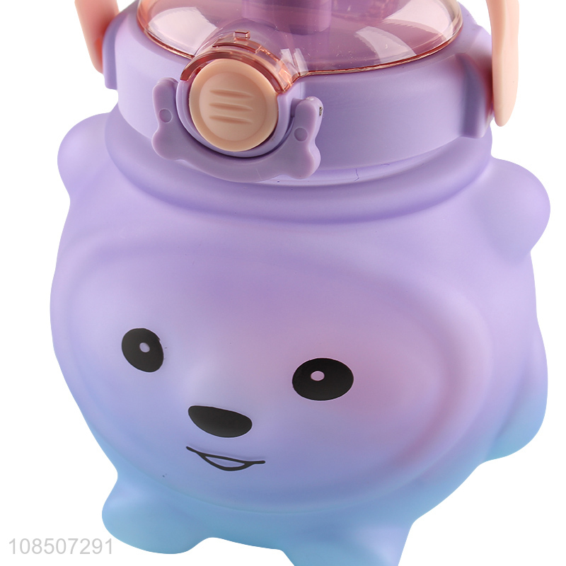 Cute design cartoon portable plastic water bottle with handle