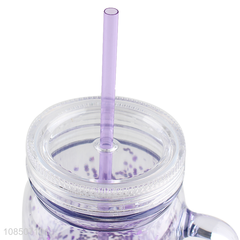 High quality plastic water cup water mug with handle and straw