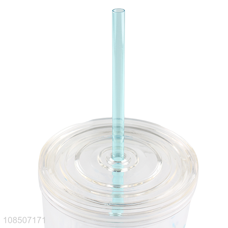 China wholesale plastic transparent 350ml straw water cup with lids