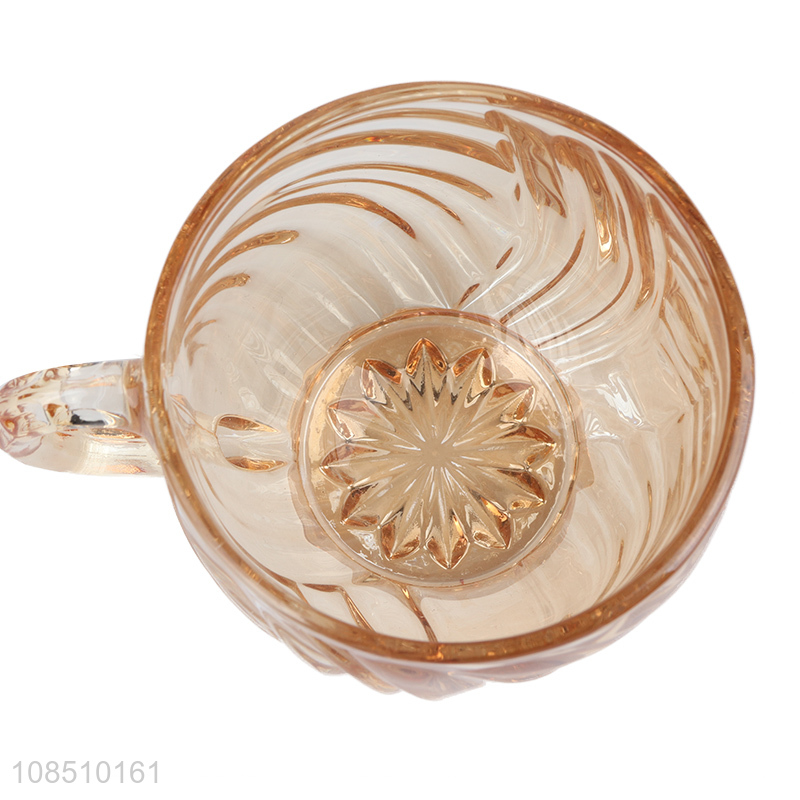 Popular design high-end engraved glass milky tea cup with handle