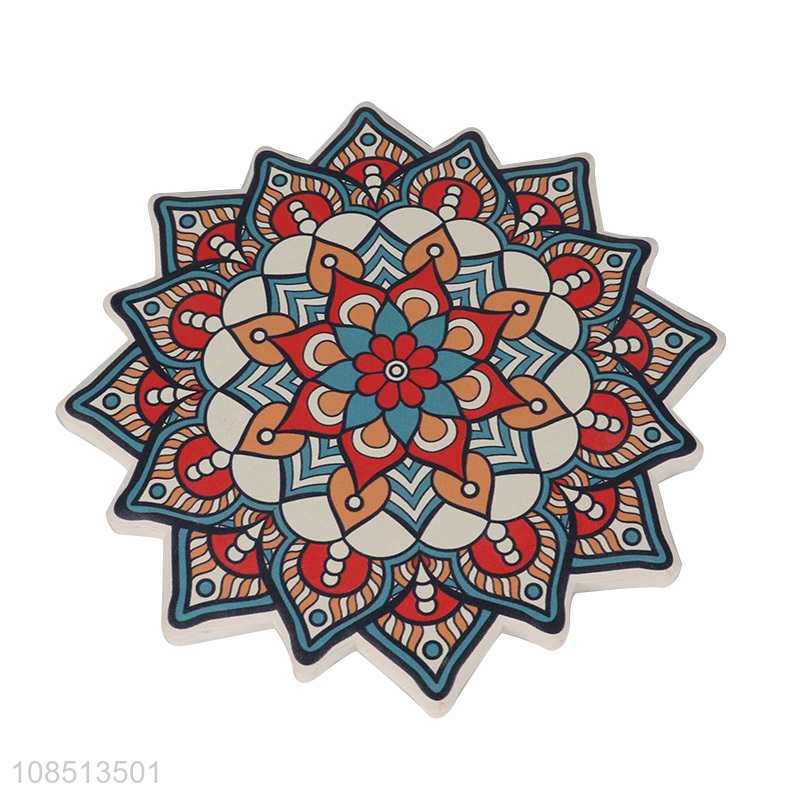 Wholesale mandala coaster ceramic coaster with cork base for wooden table