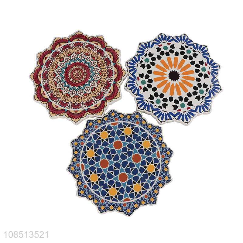 Hot selling heat insulated mandala coasters with anti wear cork back