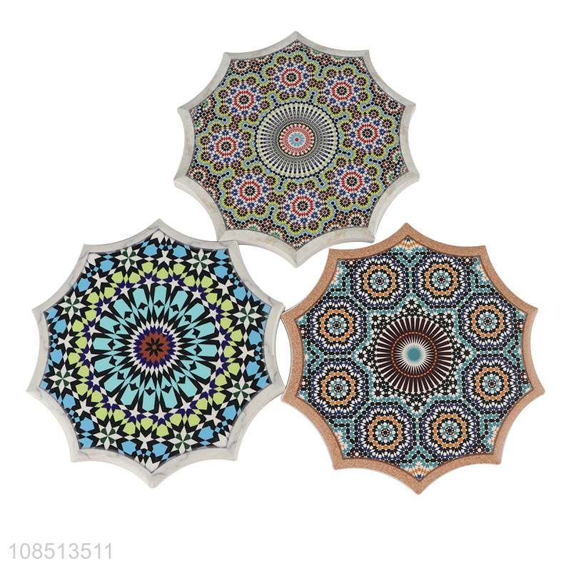 Good quality absorbent mandala ceramic coaster cork cup mat for gift