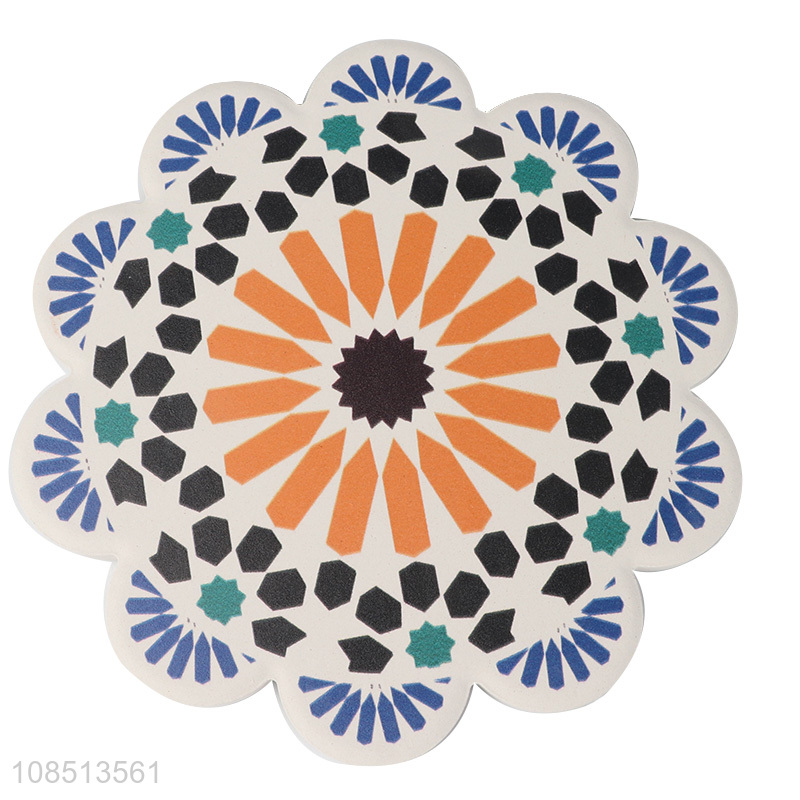 Factory supply sublimation mandala style ceramic coaster with cork back