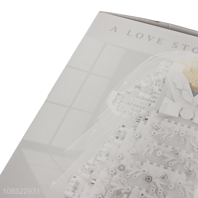 Wholesale led light white wedding dress building block toys for girls