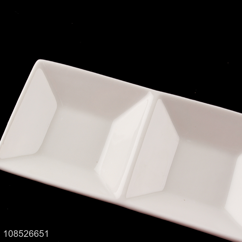 Hot selling 3-compartment ceramic plate for appetizers fruits