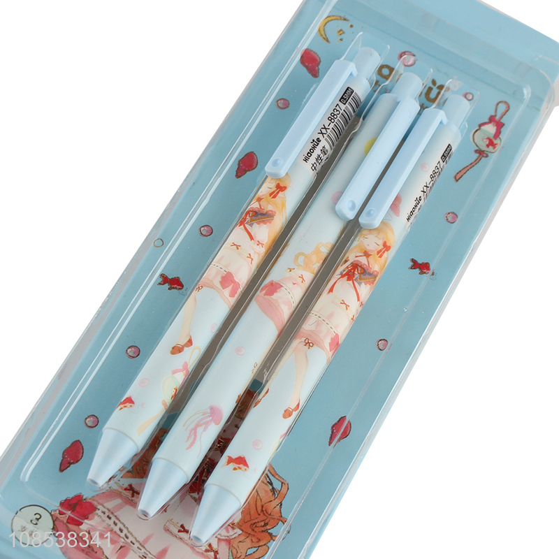 Wholesale 0.5mm black ink press type plastic gel ink pen set