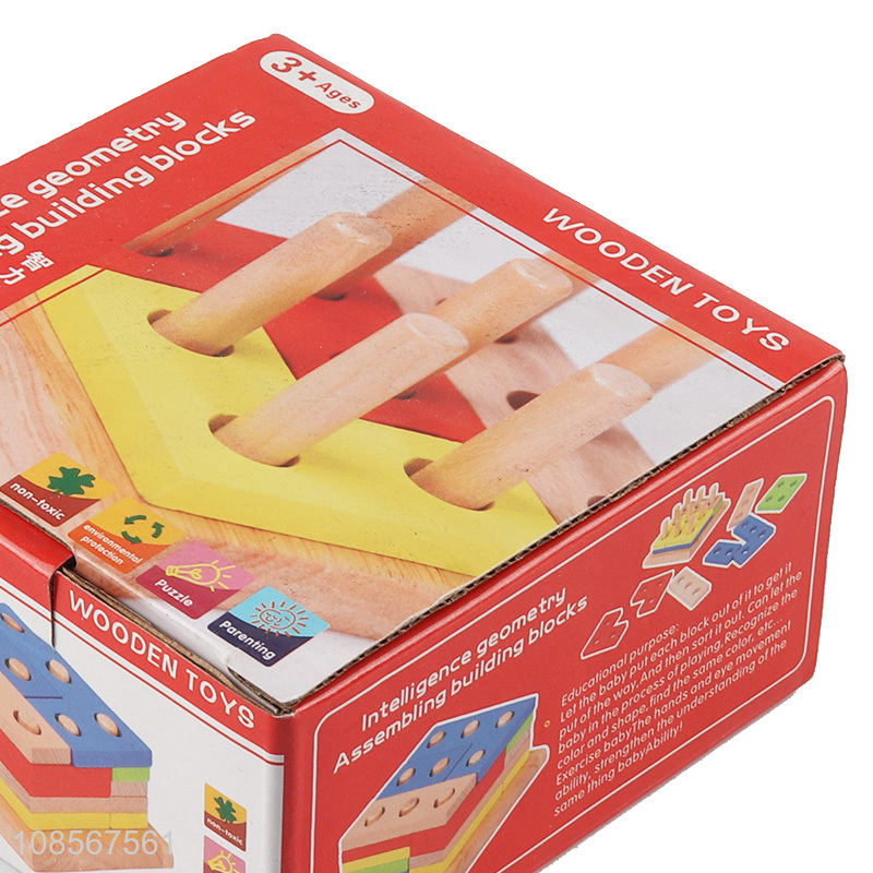 Wholesale wooden intelligence geometry assembling building blocks