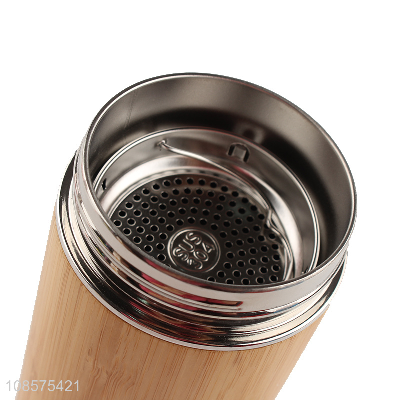 Wholesale 450ml bamboo shell stainless steel vacuum flask water bottle