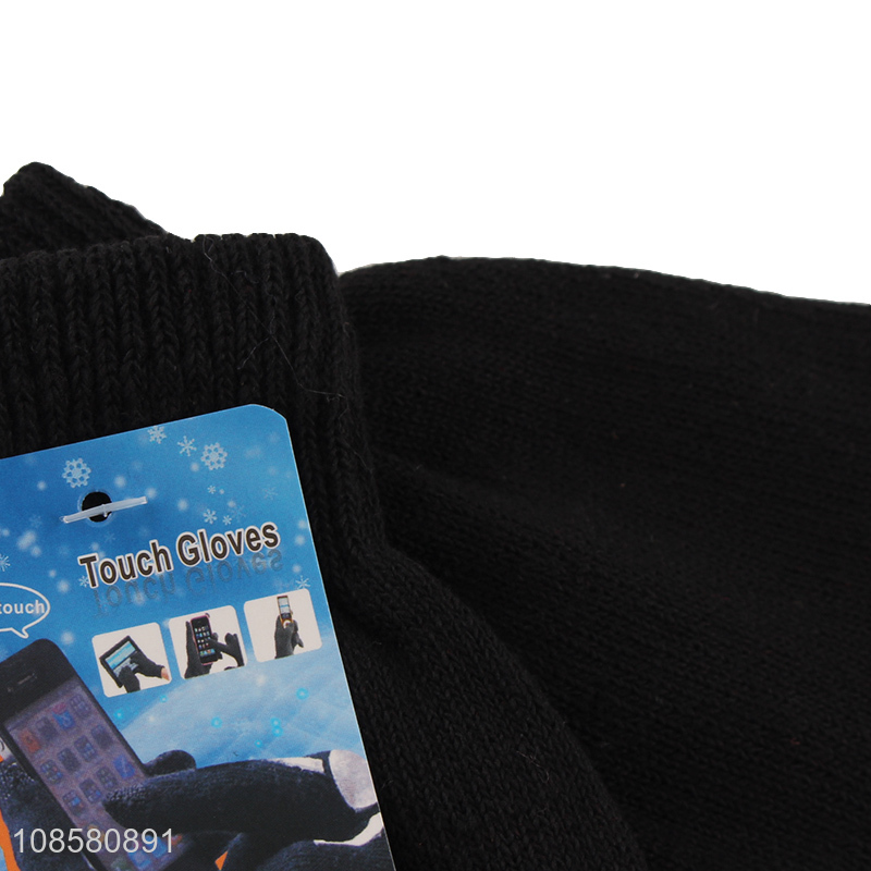 Wholesale winter warm gloves touch screen polyester knitted gloves