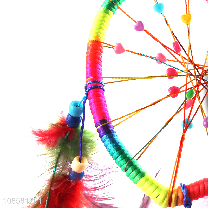Hot items colourful heart shape feather dream catcher wholesale