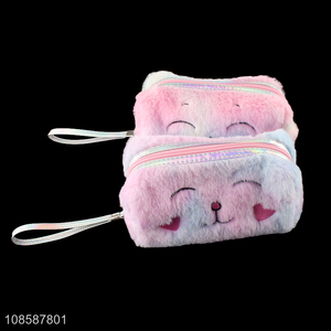 Top quality cartoon plush makeup bag cosmetic bag with zipper