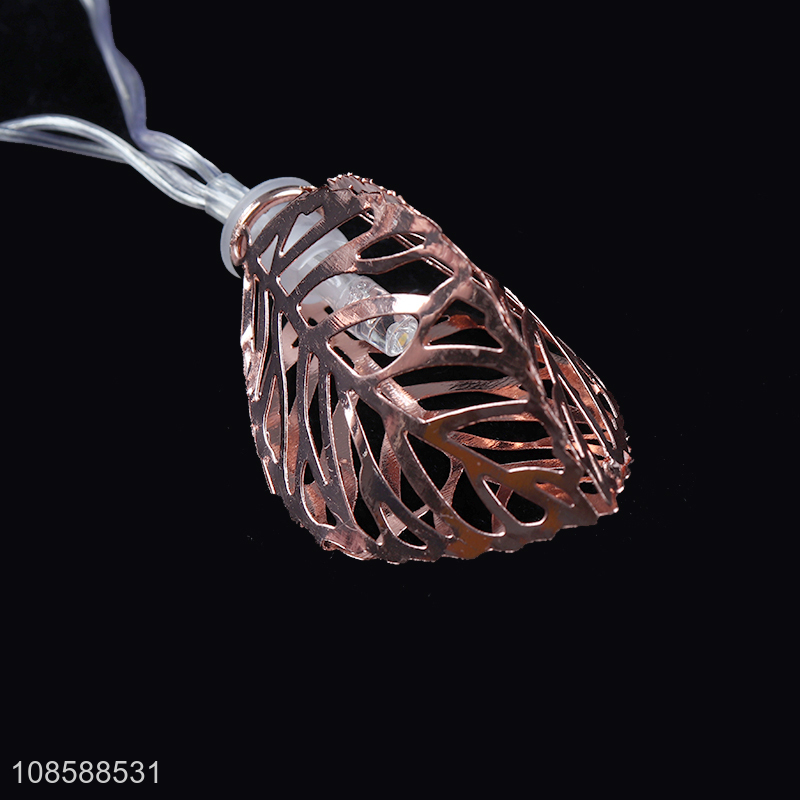 Wholesale home decor AA battery operated rose gold 3D metal leaf led string light