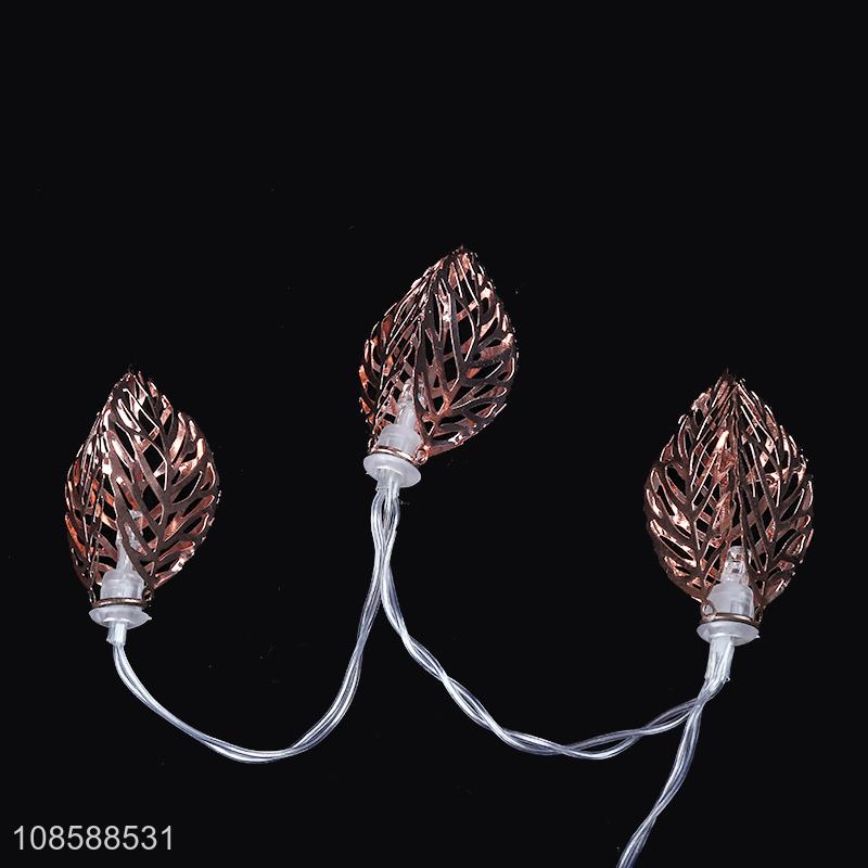 Wholesale home decor AA battery operated rose gold 3D metal leaf led string light
