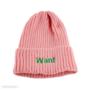 Custom embroidery knitted beanie hat skull cap for women girls