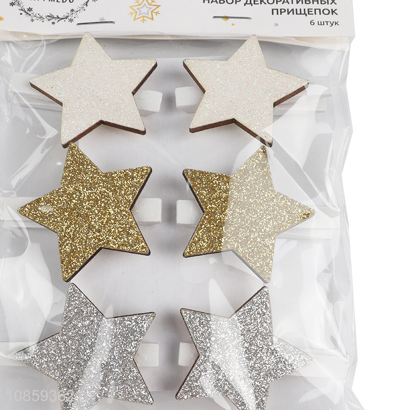 China factory star shape 6pieces wooden clips for sale