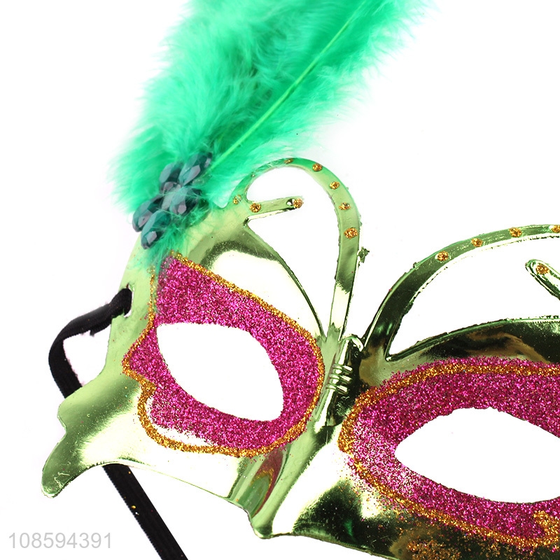 China products plastic children half face party mask with feather