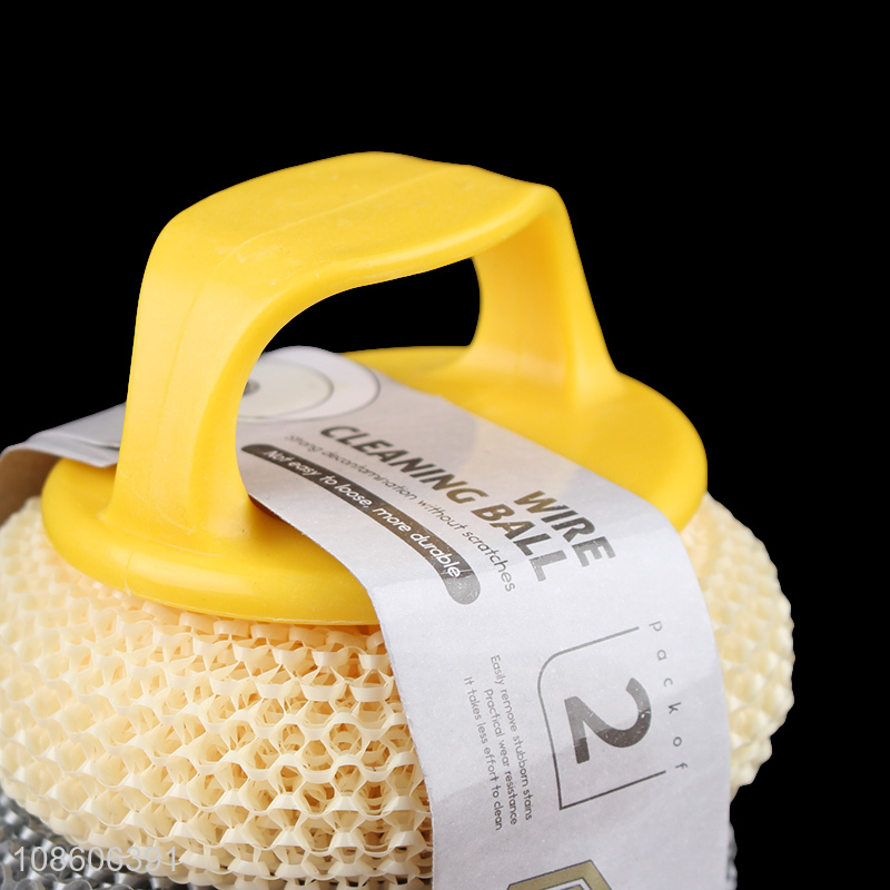 Good quality 2pcs kitchen cleaning ball with plastic handle