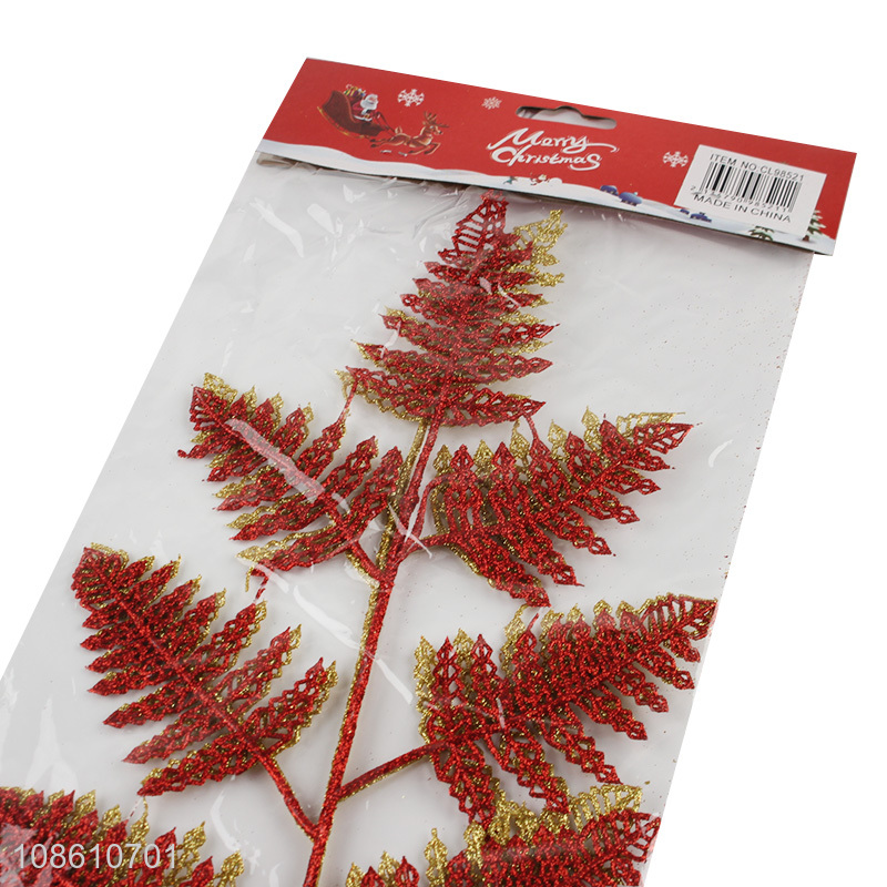 Good selling glitter christmas leaves ornaments decoration wholesale