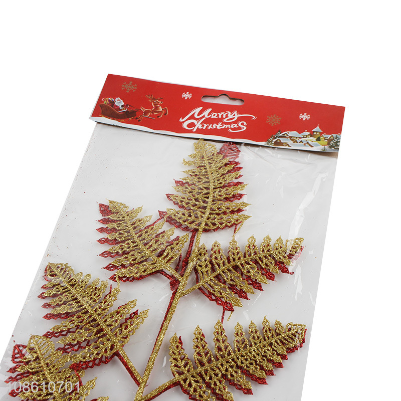 Good selling glitter christmas leaves ornaments decoration wholesale