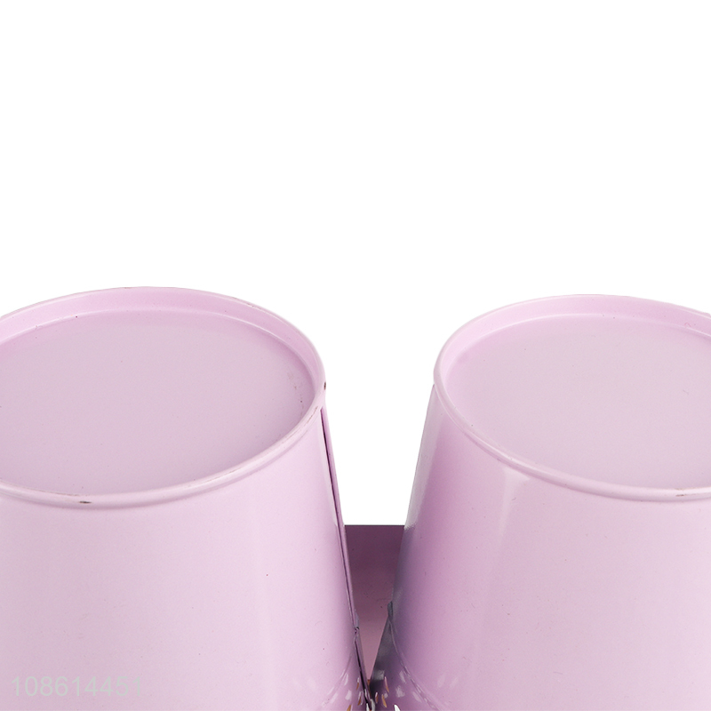 Hot selling mini hollowed-out metal flower pot desktop organizer