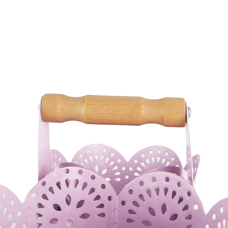 Hot selling mini hollowed-out metal flower pot desktop organizer