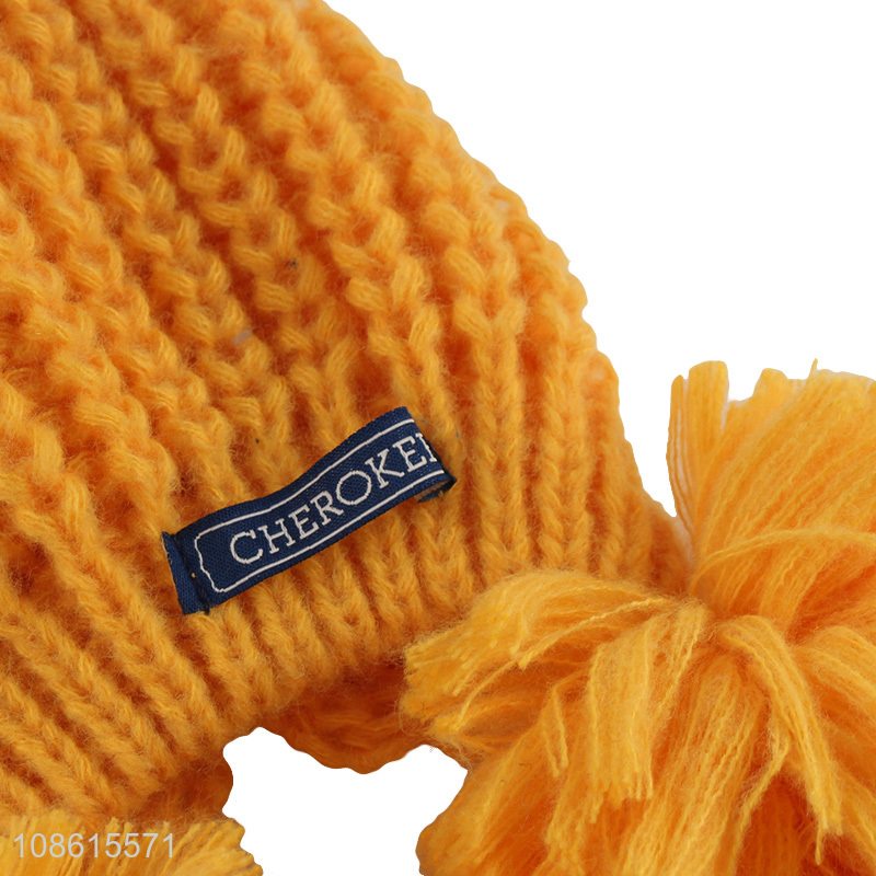 Factory price yellow women winter earmuffs hat knitted hat