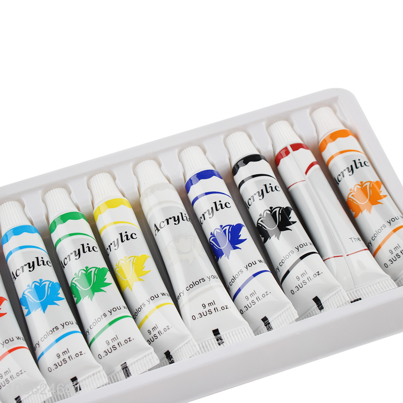 High quality 12pcs 9ml non-toxic acrylic paints for student kids