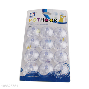 Good quality 12pcs clear strong hold suction cup hook for hanging