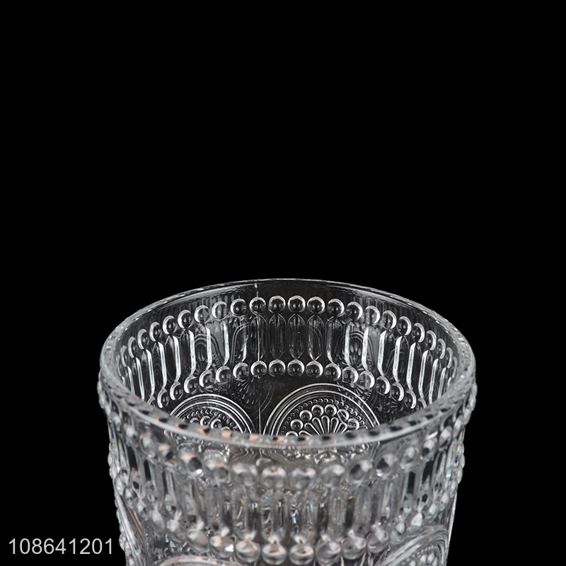 Wholesale clear vintage glass water cup embossed drinking cup