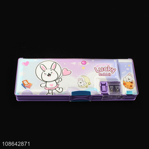 Hot selling multifunctional plastic <em>pencil</em> case <em>box</em> with sharpener