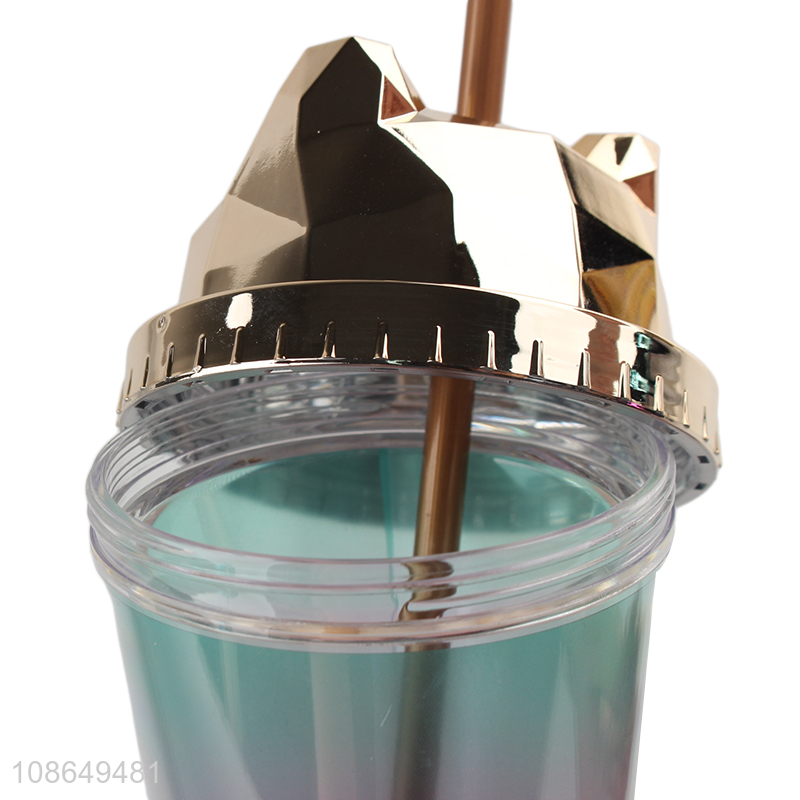 Good quality double walled plastic coffee mugs cups with straw