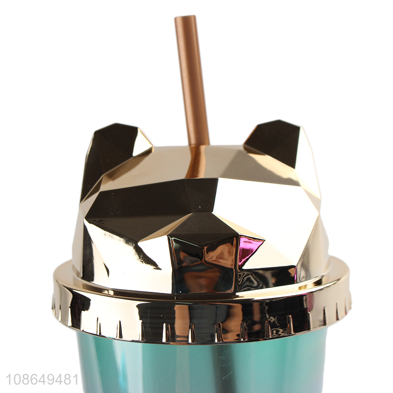 Good quality double walled plastic coffee mugs cups with straw