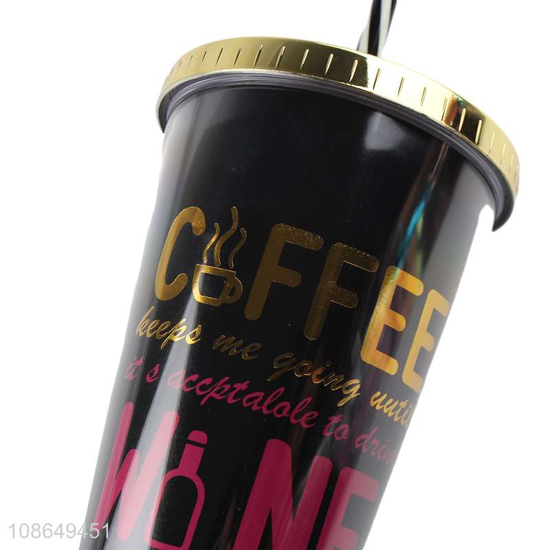 Hot selling double walled tumbler plastic water cup with straw