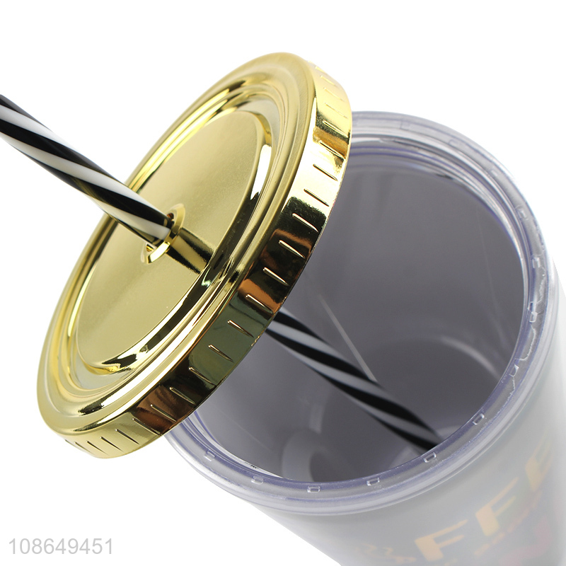 Hot selling double walled tumbler plastic water cup with straw