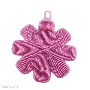 Wholesale flower shape double sided silicone pot brush dish scrubber