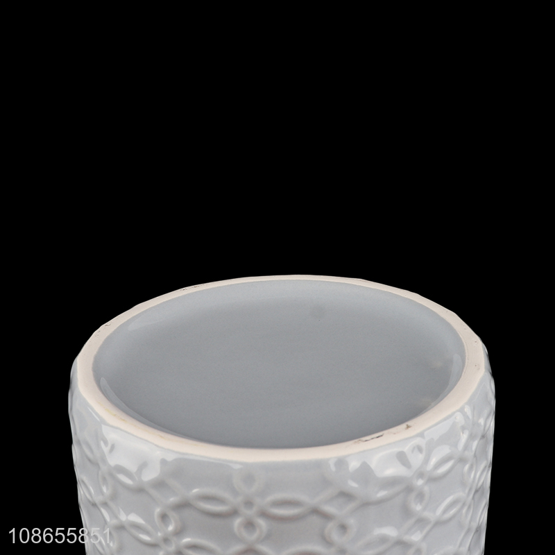 Wholesale embossed ceramic storage jar succulent planter pot pen holder